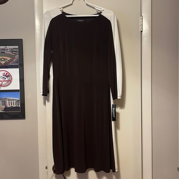 Brown & white long sleeve dress, never worn, size 12 - Picture 1 of 4